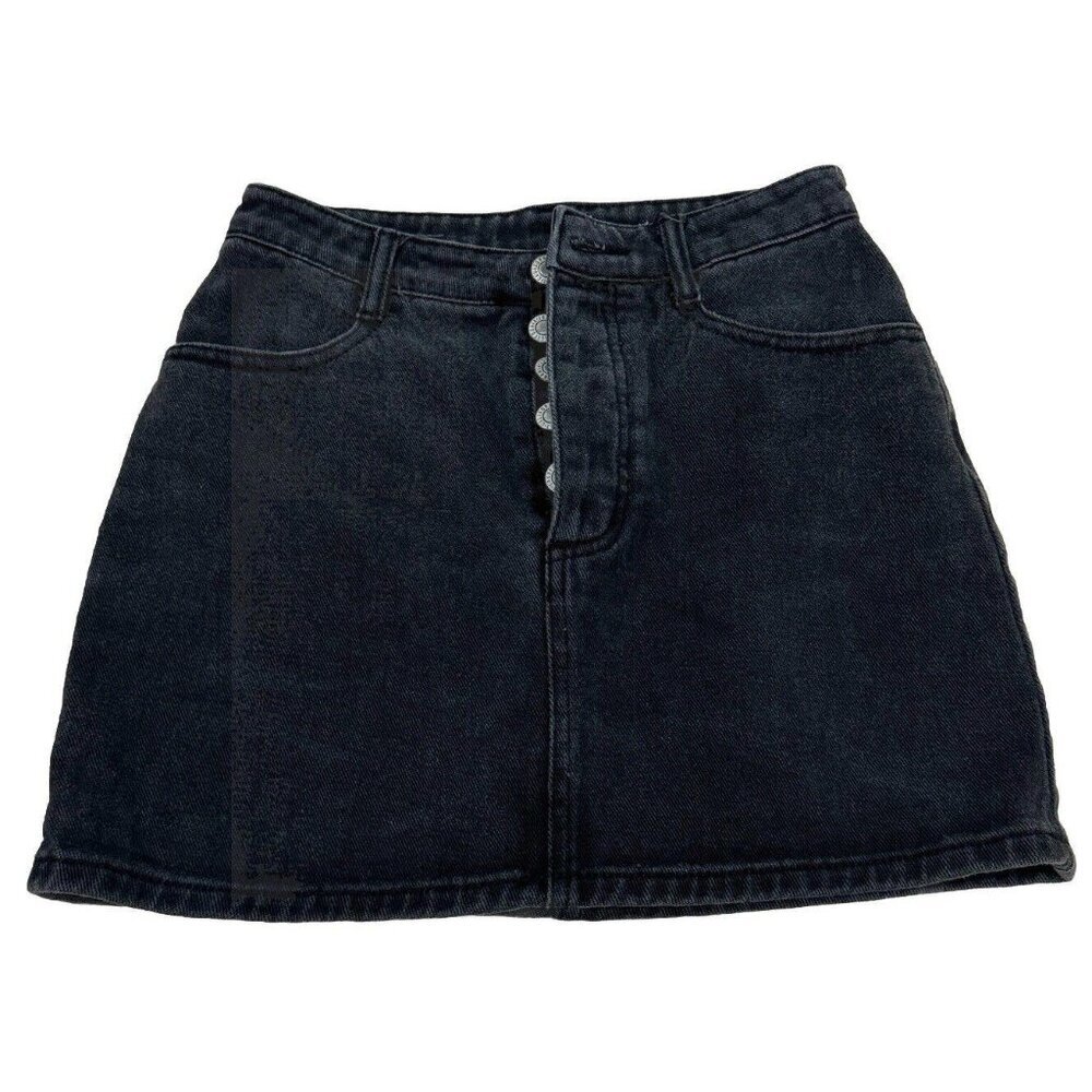 John Galt Denim Jean Skirt Black Small Button Fly‎ Mini Juniors Hipster Rocker S